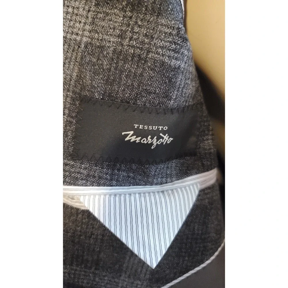 Banana Republic‎ Tessuto Marzotto Italian Wool Gray Plaid Blazer Jacket Size 44L